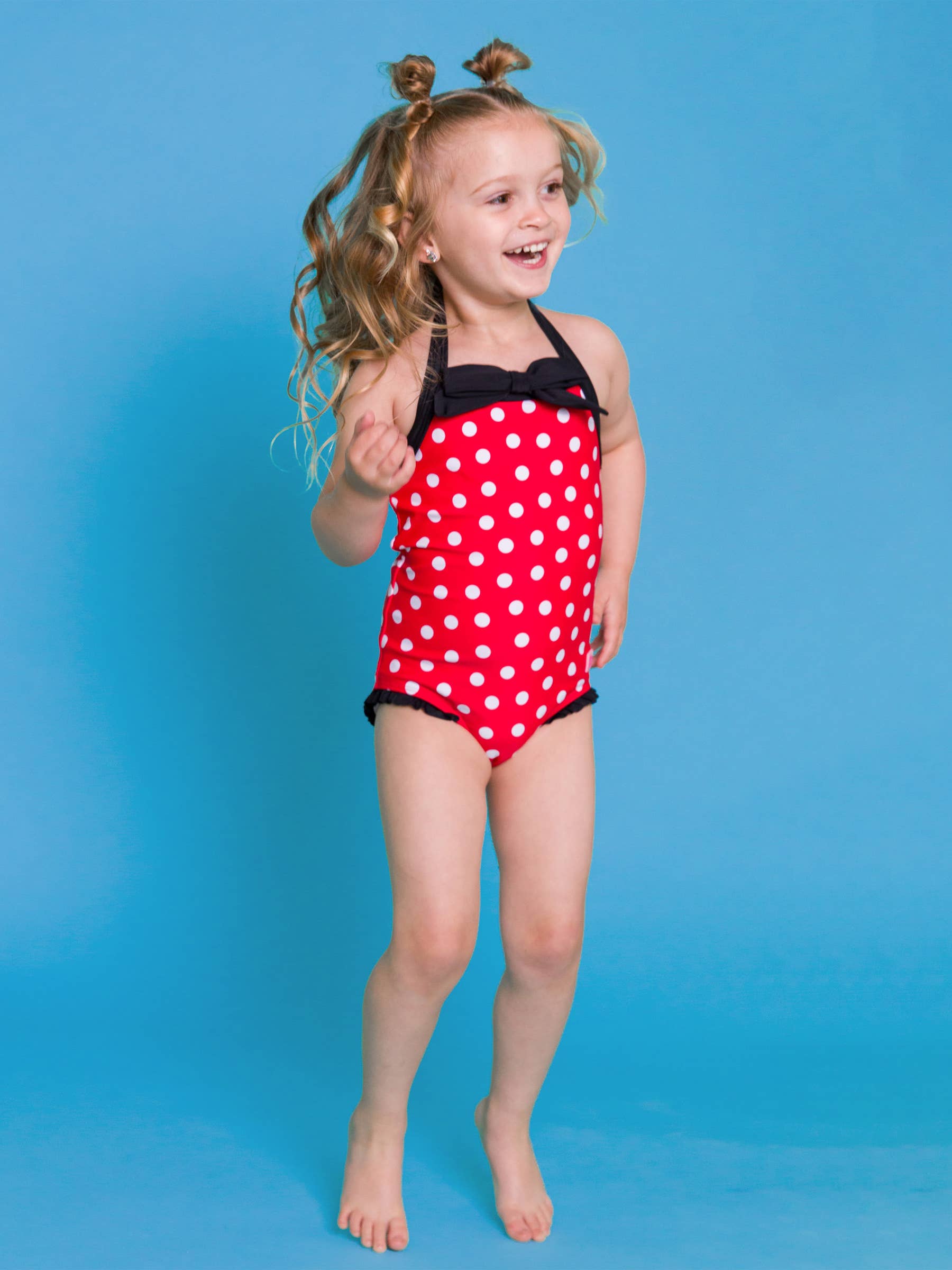Girls Red Vintage Polka Dot Halter One Piece Swimsuit for wholesale on Faire2