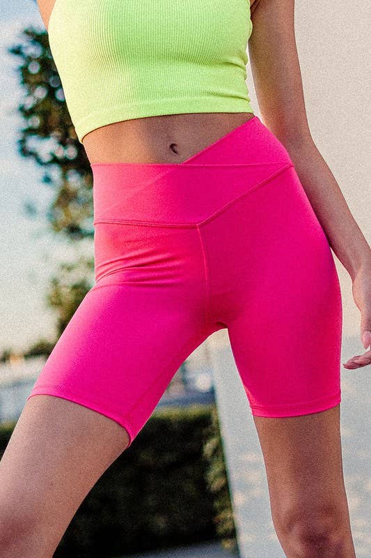Urban Daizy - Wholesale Athletic Shorts - Women's - Cross Front High-Waisted Bike Shorts7