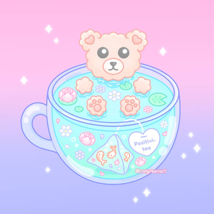 NatGreenArt - Wholesale Art Print - Teddy Bear Tea Cup Mini Art Print (5 x 5")1