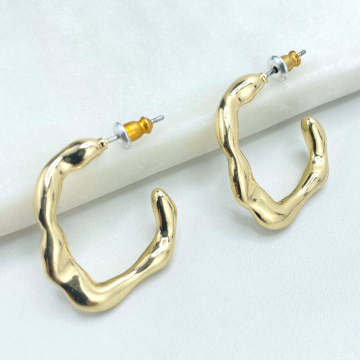 18k Gold Filled 22mm Irregular C-Hoops Earrings, Minimalist Modern Earrings, Wholesale Jewelry Making Supplies for wholesale by DIJU Jewelry