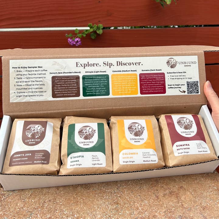 Coffee Sampler — Four Varietals, Whole Bean (6 oz.) for wholesale by Unbound Brews