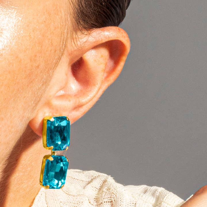 Luxenter - Wholesale Stud/Post Earrings - Pendientes de Cristal Azul acabados en oro amarillo de 18k - Ankek3