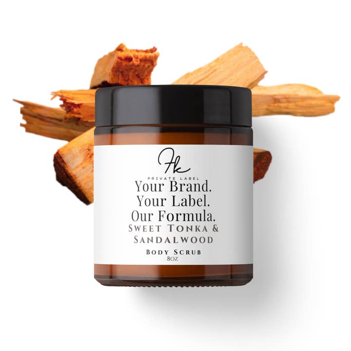 Sweet Tonka + Sandelträ Shea Sugar Scrub för wholesale av FK Private Label Labs