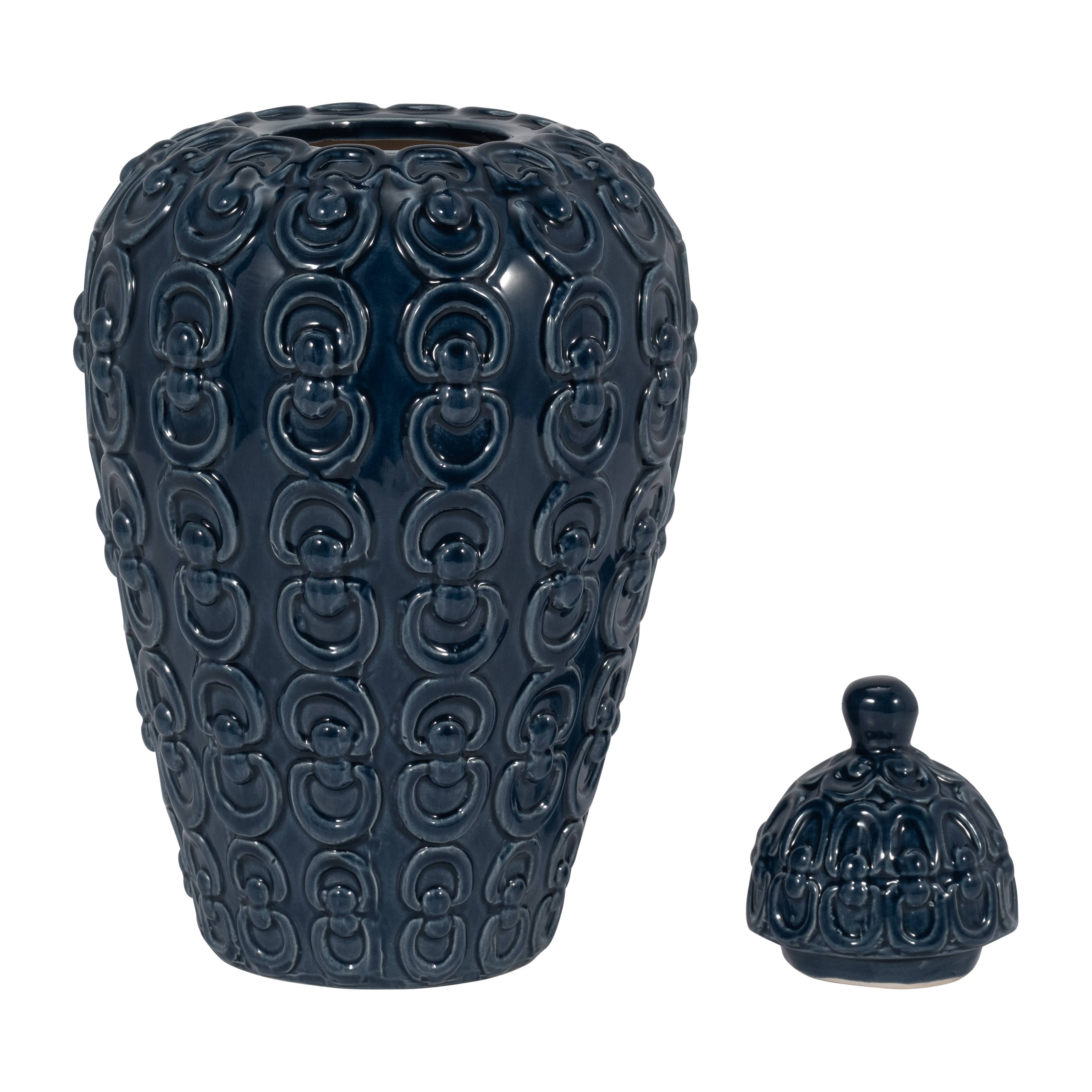 Sagebrook Home - Wholesale Decorative Jar - Decorative Jar - Blue Ceramic Chain Texture Lidded, 12 in.6