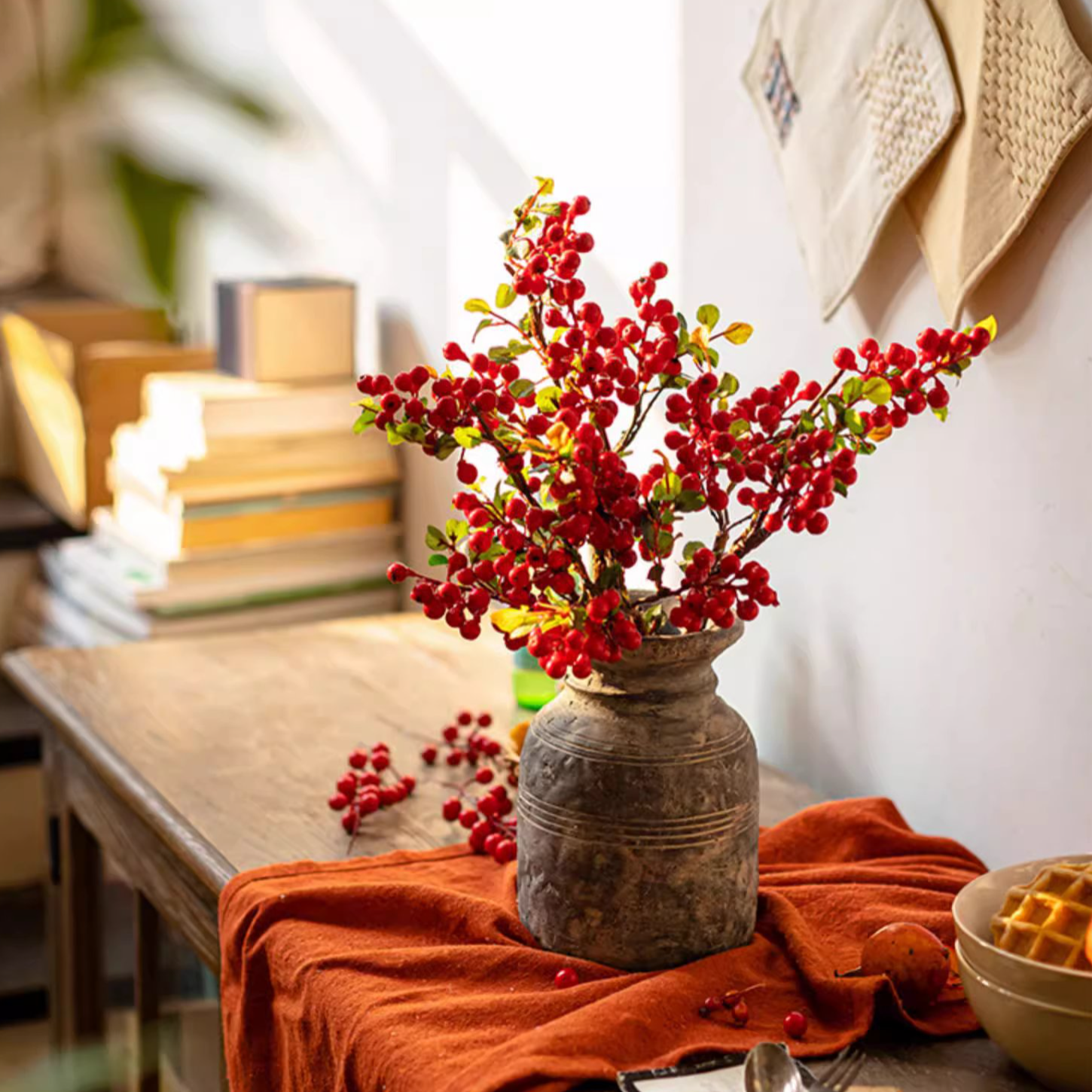 Rustic Reach - Vente Plantes artificielles - Tige de baie artificielle rouge de 17 pouces de haut2