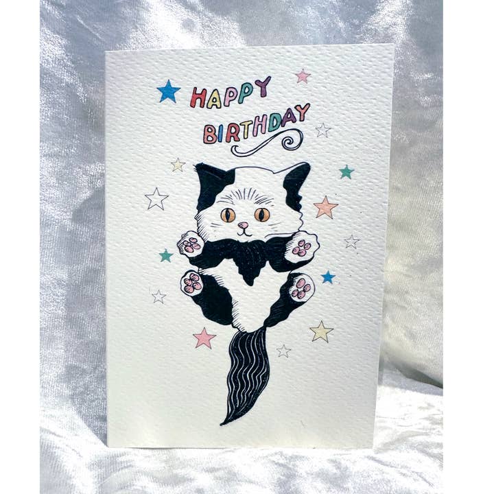 Stars Card - Tuxedo Cat for wholesale by Rosie Wonders