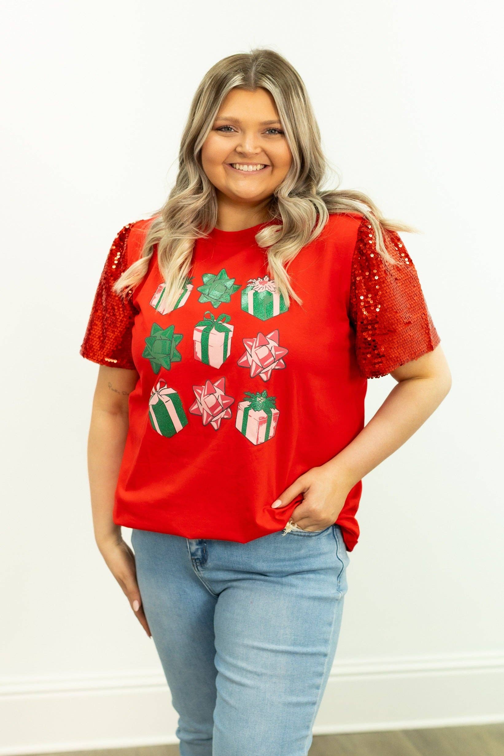 Christmas Presents on Princess Top, Red for wholesale on Faire4