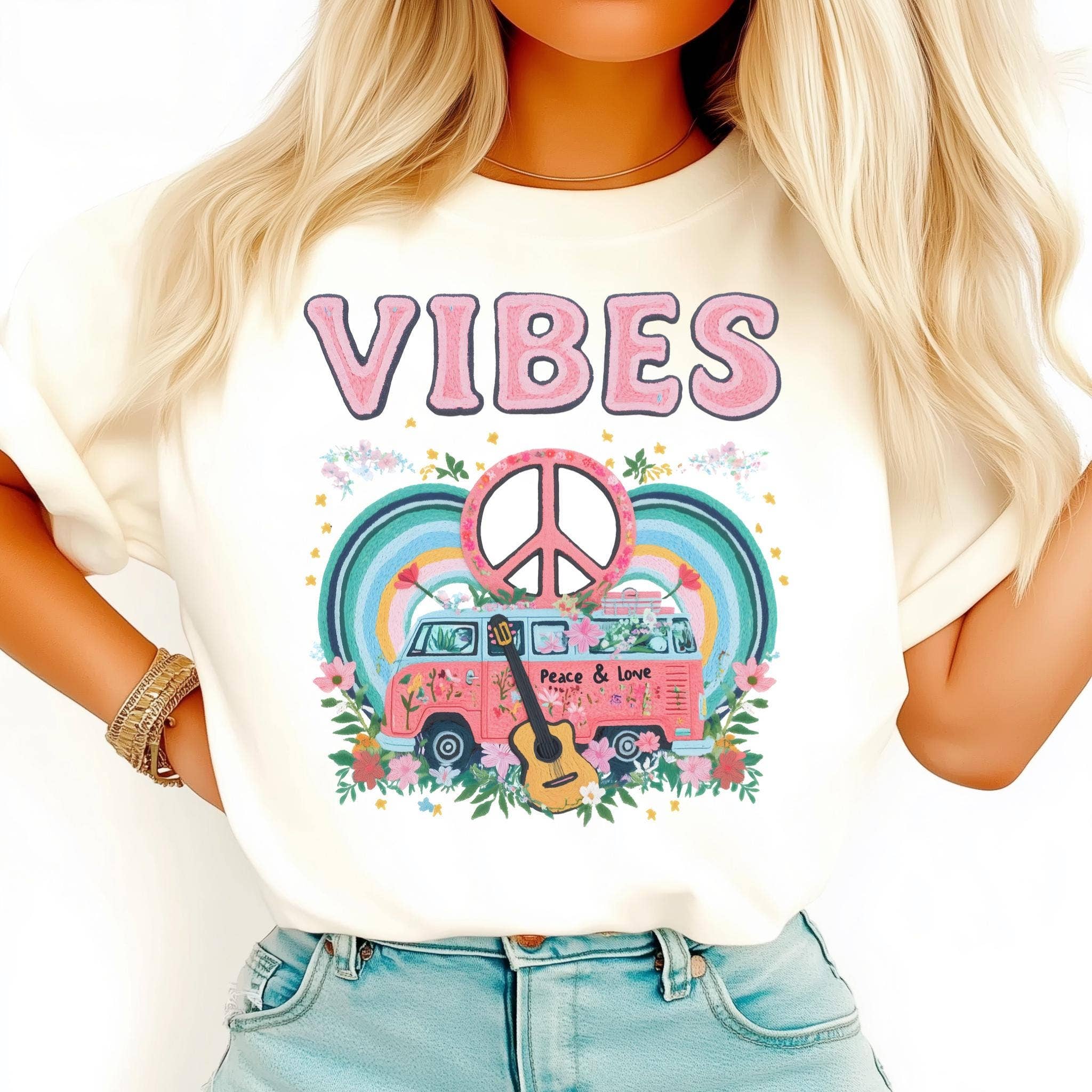 NVC Ecommerce LLC - Wholesale T-Shirt (Graphic) - Women's - Hippie Van T-Shirt, Boho Vibes Shirt, Flower Power Shirt1