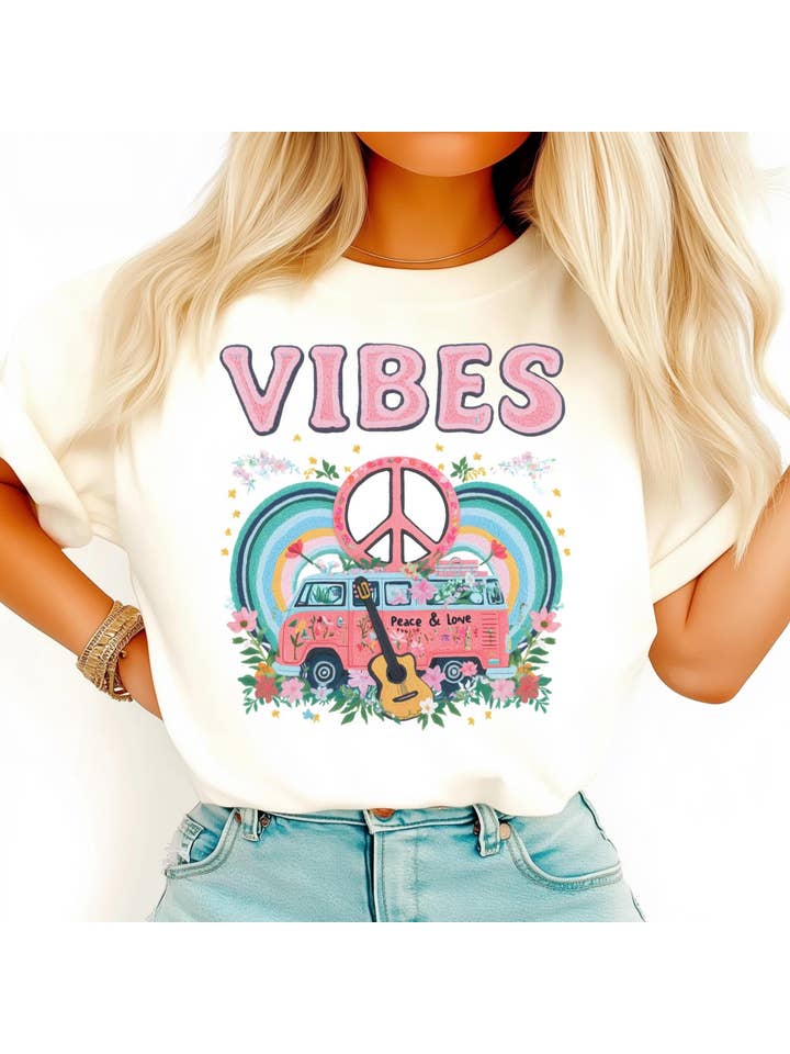 NVC Ecommerce LLC - Wholesale T-Shirt (Graphic) - Women's - Hippie Van T-Shirt, Boho Vibes Shirt, Flower Power Shirt1