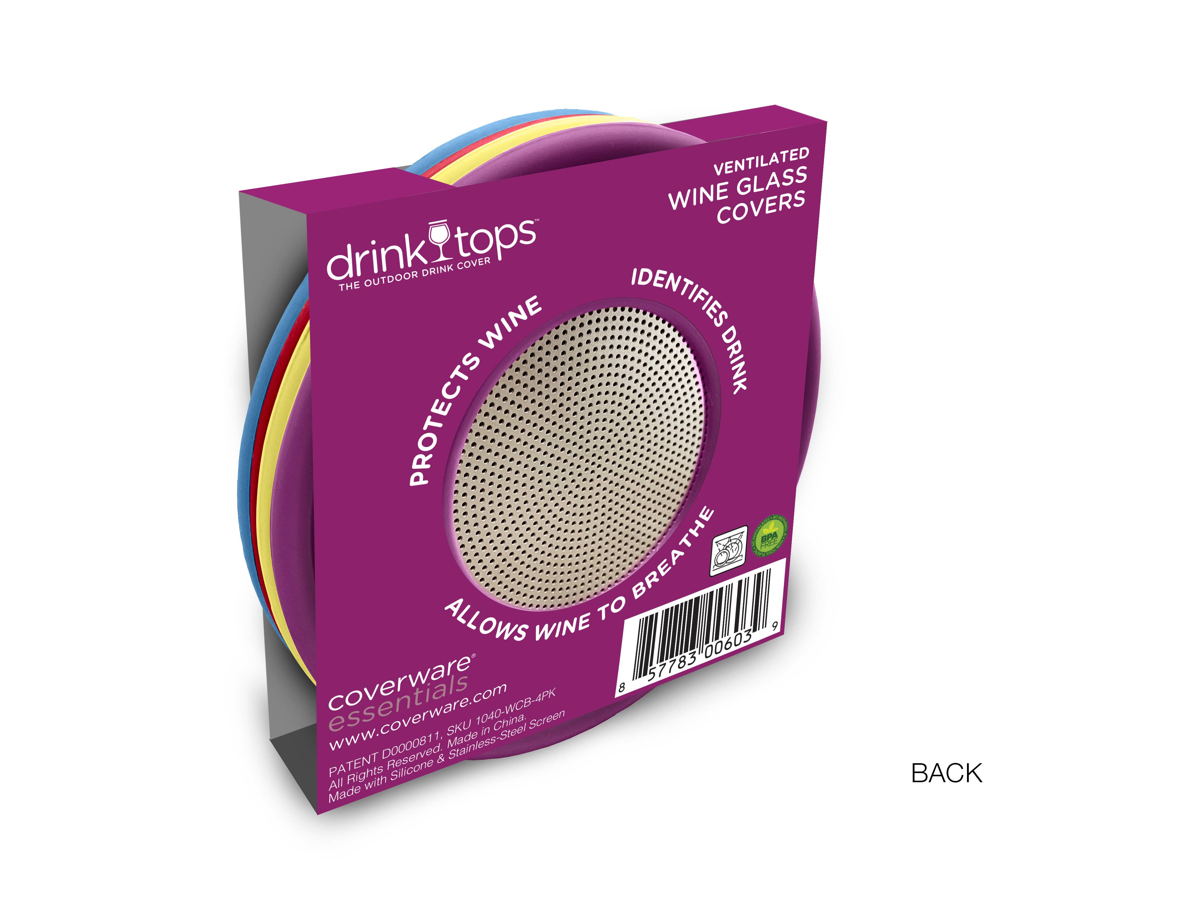 Drink Tops™ - Wholesale Wine Glass - VENTILATED Wine Glass Covers - 4/PK1