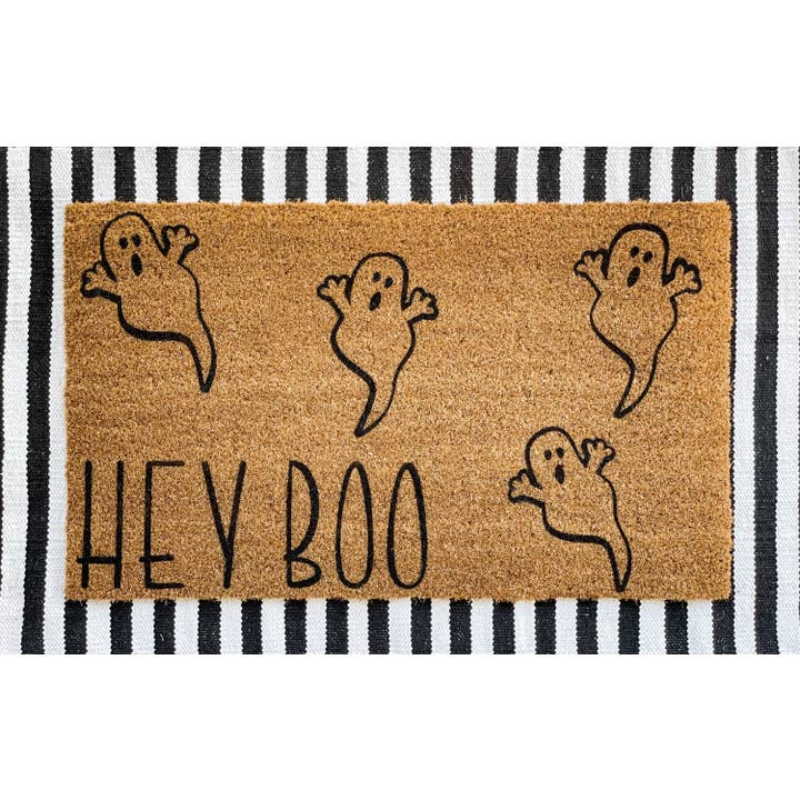 Hey Boo Doormat, Ghost Doormat, Halloween Coir Doormat for wholesale by Rustic Culture