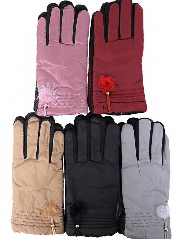 Monochromatic Pom Pom Nylon Winter Gloves for wholesale by Cap Zone