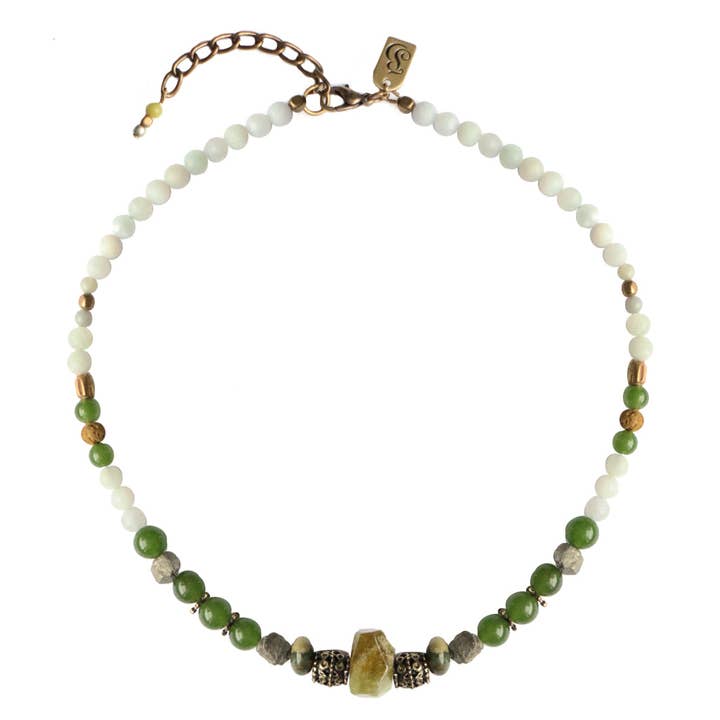 Madeleine perlehalskæde med jaspe og mosagat for engroshandel hos Julie Bessette