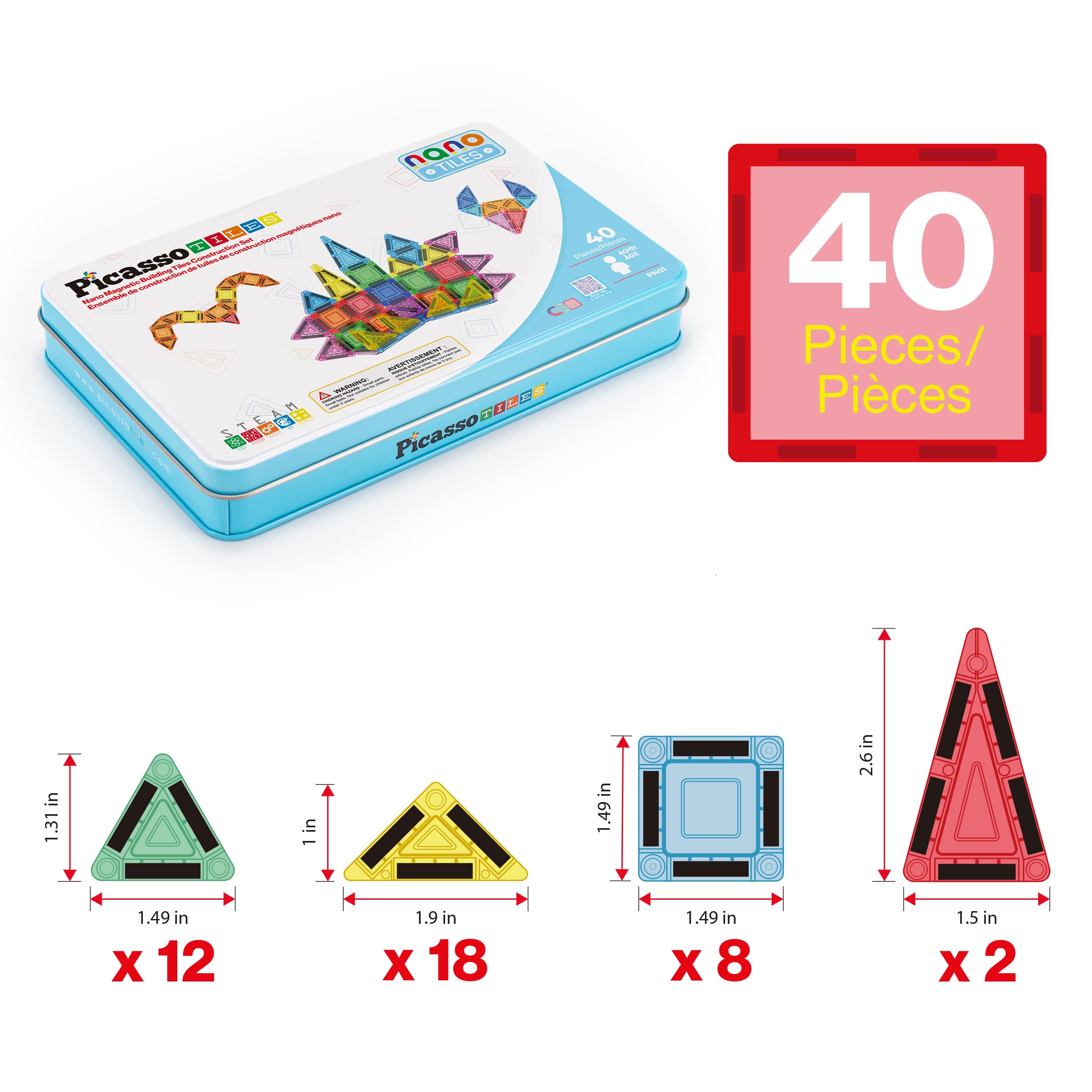 PicassoTiles - Wholesale Building Set - Kids - 40pc Nano Magnetic Building Tiles Construction Travel Set2