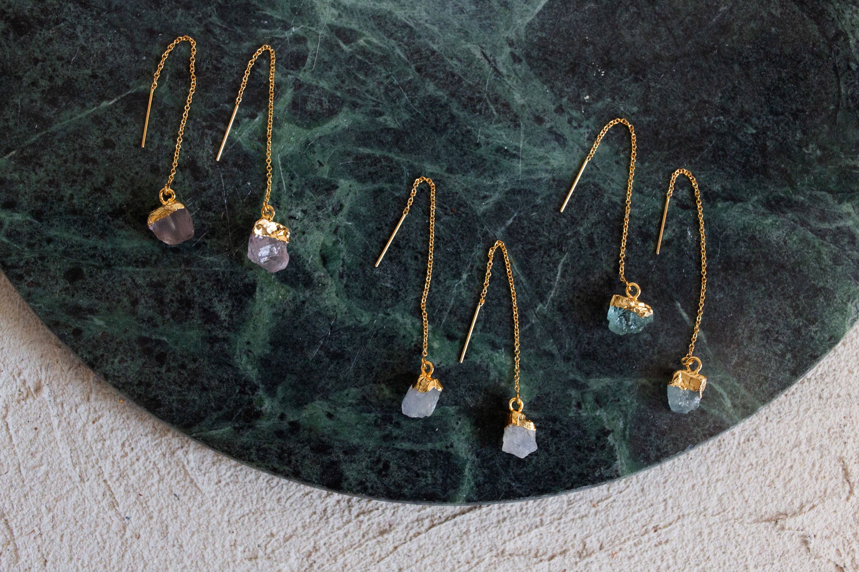 Bohemian and Bouj - Wholesale Dangle Earrings - The Sun Threaders | 14k Gold-Filled + Raw Crystals7