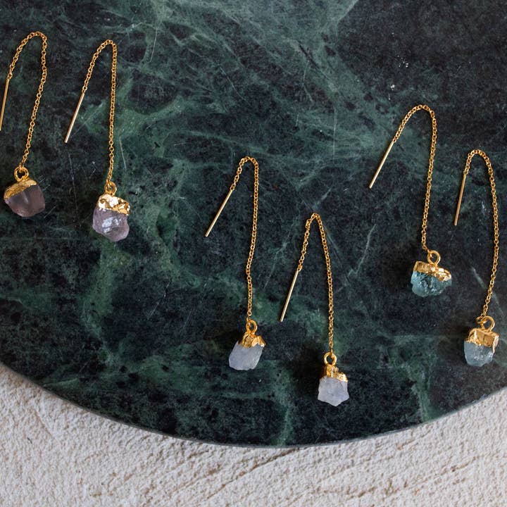 Bohemian and Bouj - Wholesale Dangle Earrings - The Sun Threaders | 14k Gold-Filled + Raw Crystals7