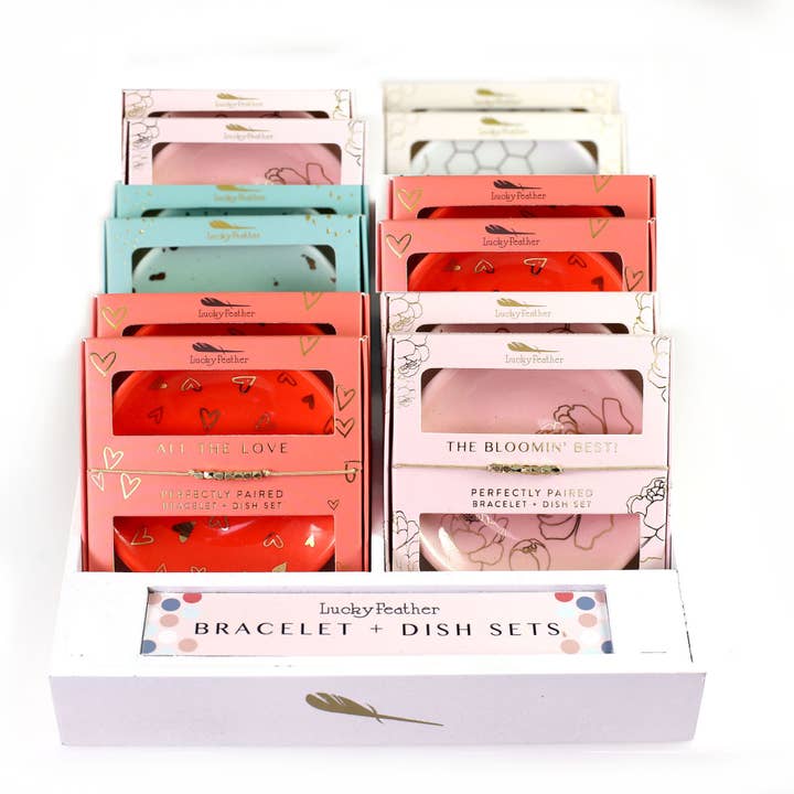 Lucky Feather - Wholesale Jewelry Set - Bracelet-Dish Set Bundle (6 each of 4 units total) + Display