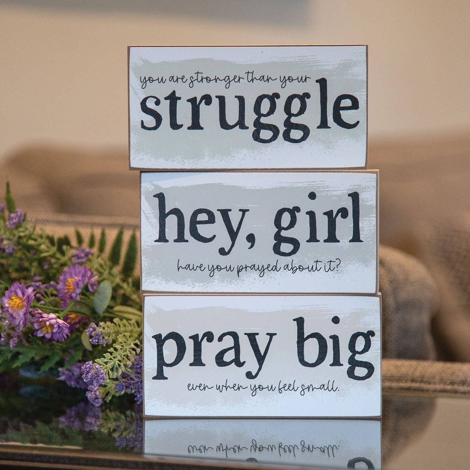 Col House Designs - Wholesale Sign - Stronger Than Your Struggle Block Sign, 3 Assorted1