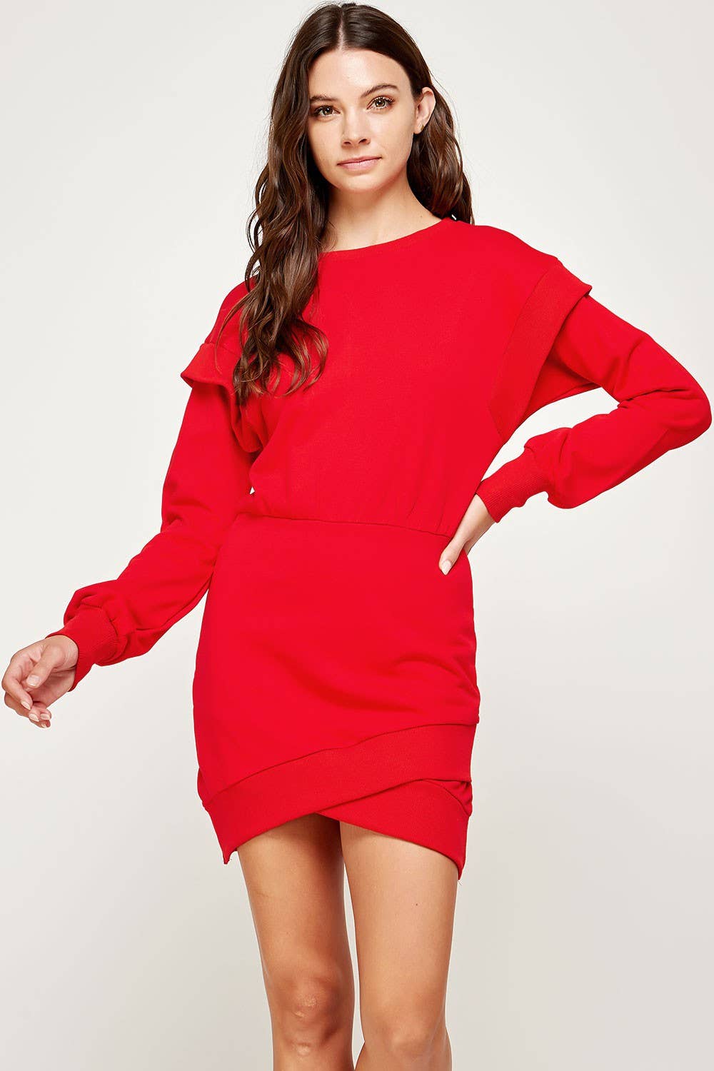 Strut & Bolt - Wholesale Dress - Women's - Ribbed Asymmetric Hem Knit Mini Dress0