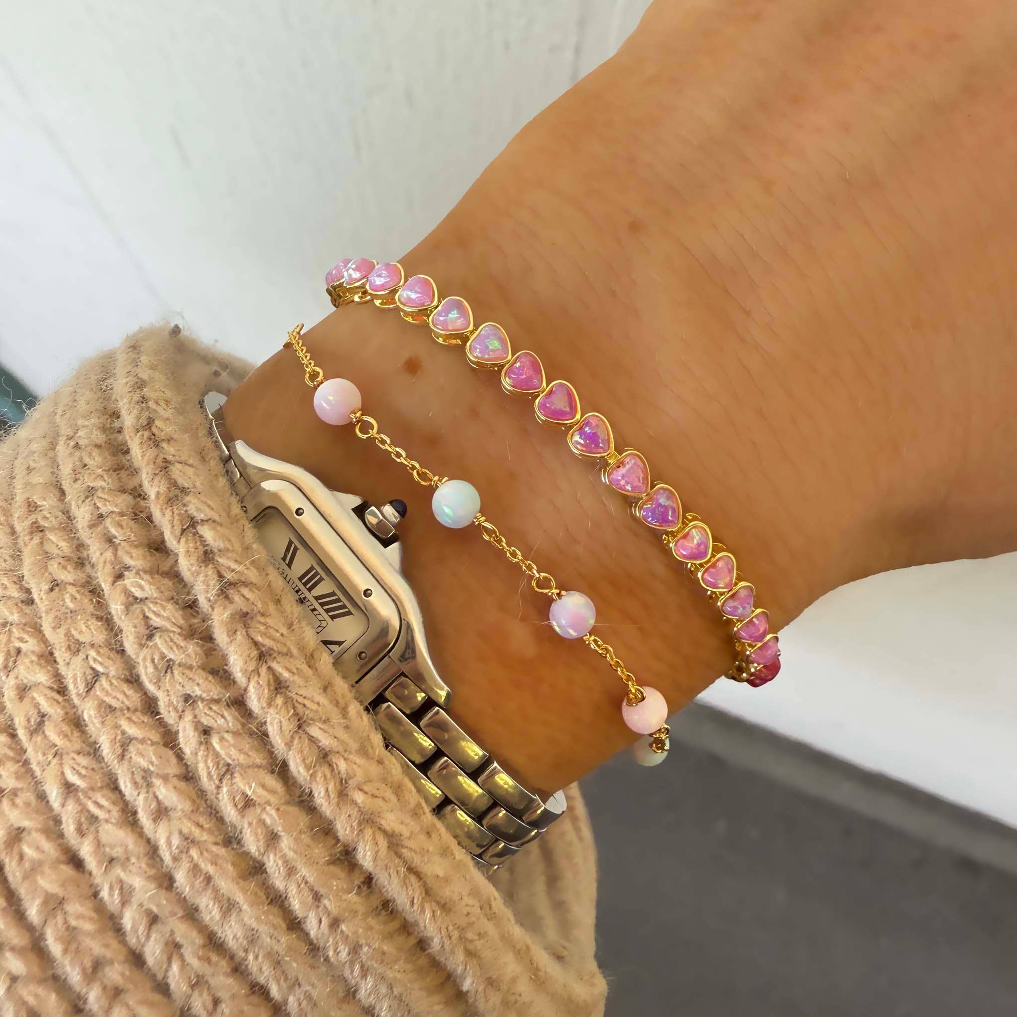 La Kaiser - Wholesale Tennis Bracelet - Pink Opal Ombre Heart and Heart Tennis Bracelet2