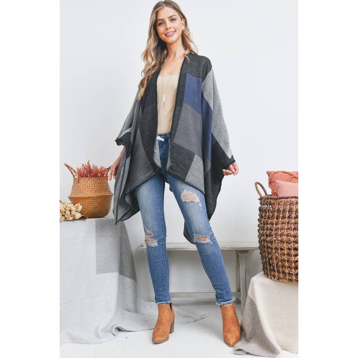 Love and Repeat - Vente Poncho – femme - Poncho cache-cœur rectangulaire géométrique Ruana