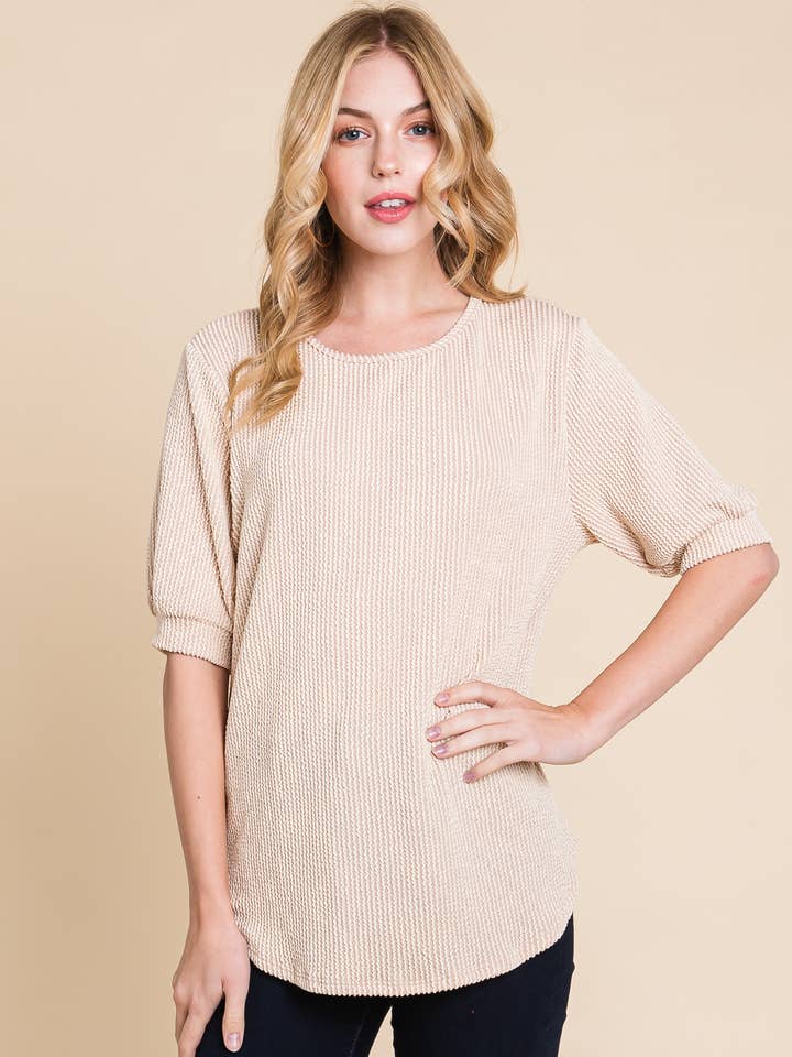 TA2169 SOLID RIB PUFF SLEEVE TEE for wholesale by BOMBOM