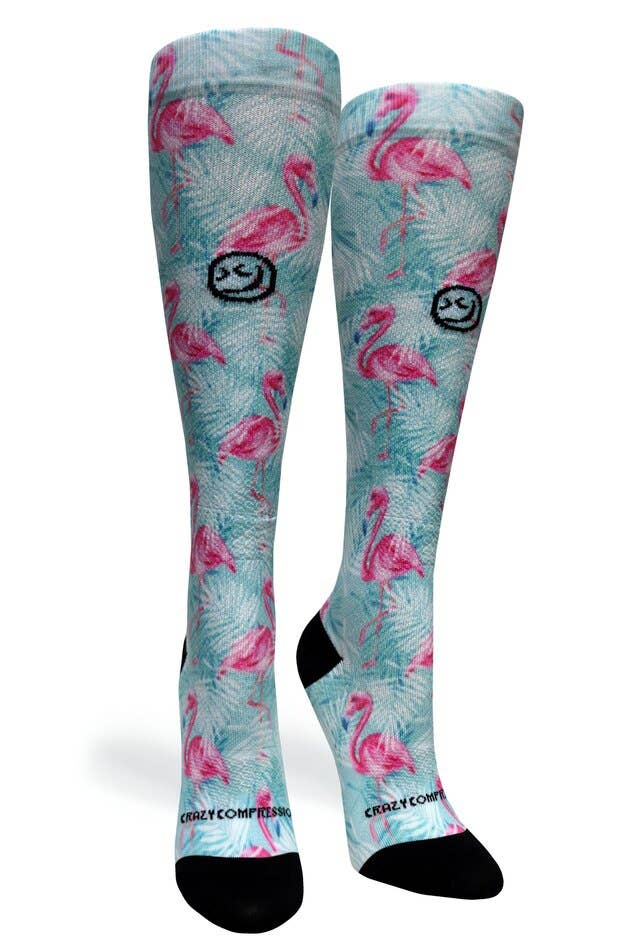 Crazy Compression - Vendita all'ingrosso Calzini - Unisex - Calze a compressione OTC 360 Tropical Flamingo (standard ed extra larghe)