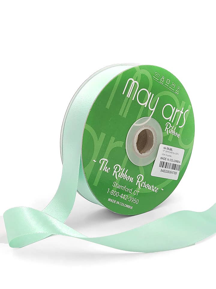 Ruban en satin double face lustré ~7/8 po, vert menthe pour la vente par May Arts Ribbon