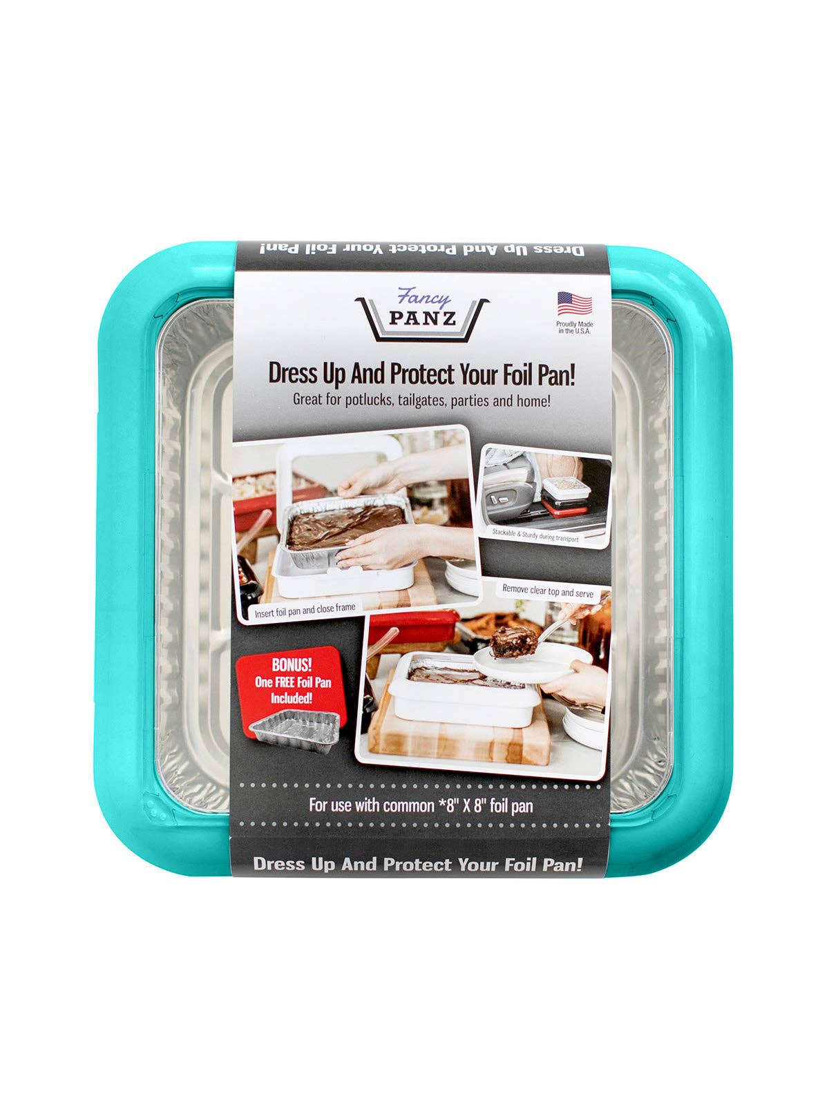 Fancy Panz - Wholesale Serving Tray - Square Set - 8 x 8 Pan Frame w/ Lid & Serving Spoon - Aqua