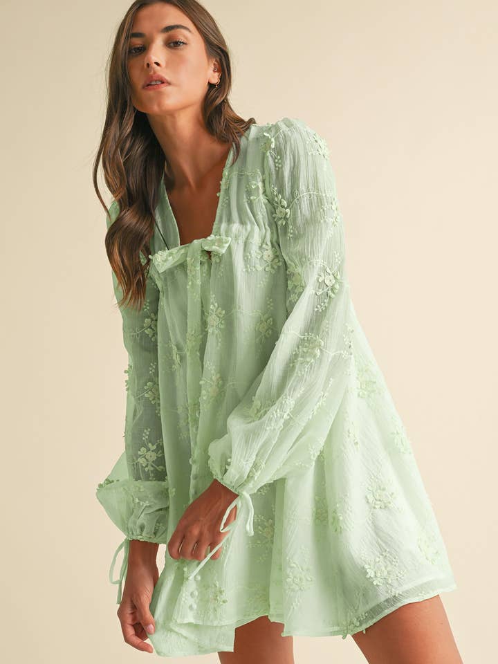 Endless Blu - Wholesale Dress - Women's - Embroidered Long Sleeve Mini Dress LD1678A