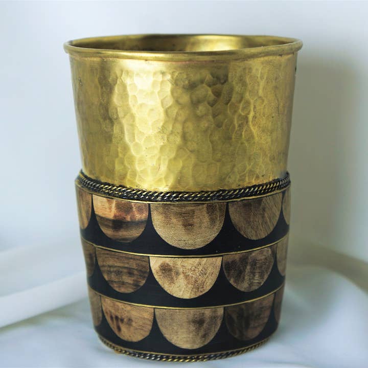 brass toothbrush cup wood and resin desing handmade brass for wholesale by Maroccarpets Poufs and pillows wholesale +31648976894