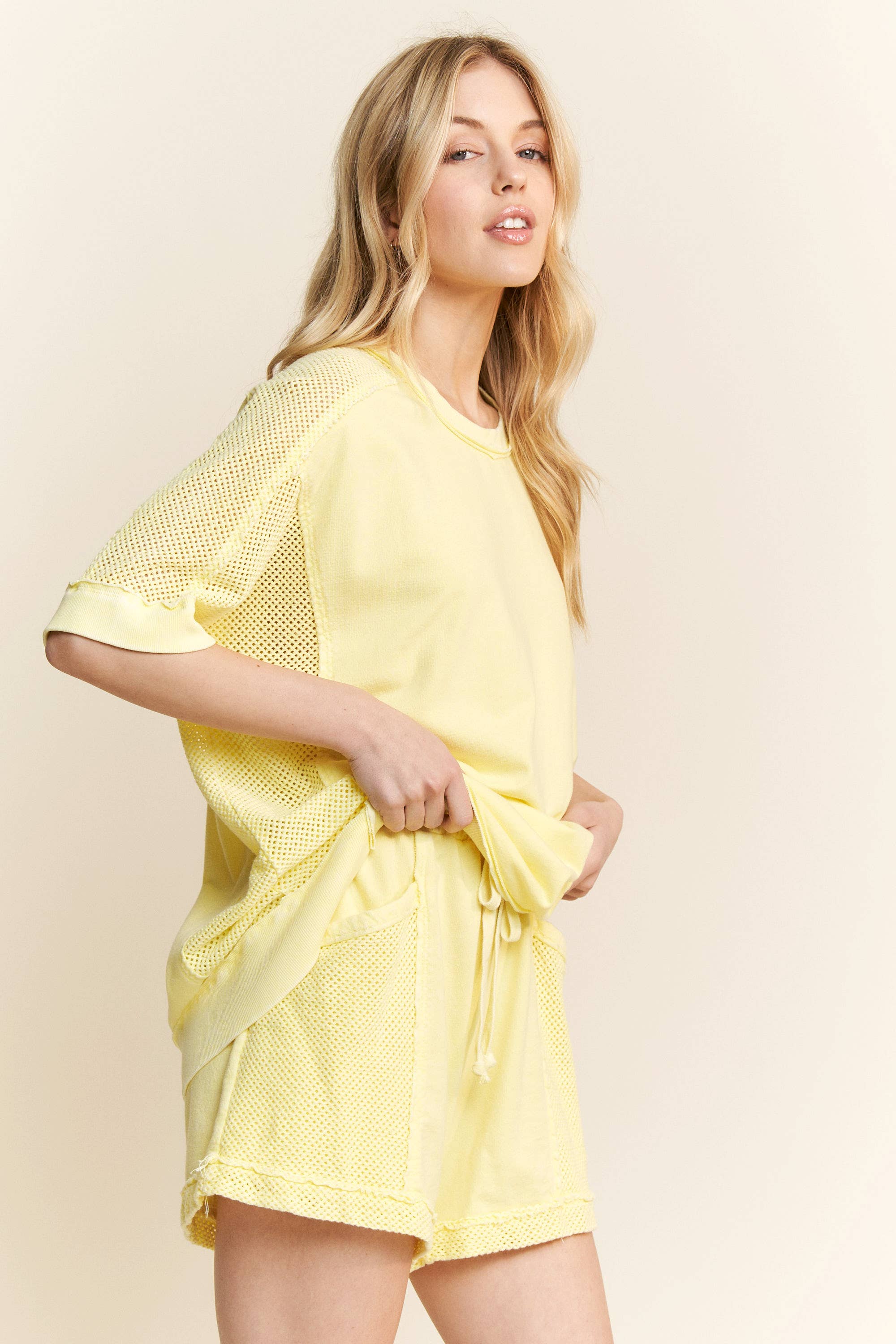 J.Her – wholesale T-shirt – women's – MineralWashed Open Mesh Tshirt HT633313