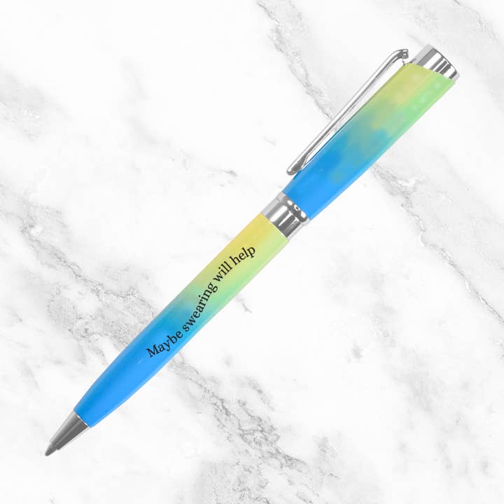 Maybe Swearing Will Help Blue & Green Pen for wholesale by Flamingo Candles