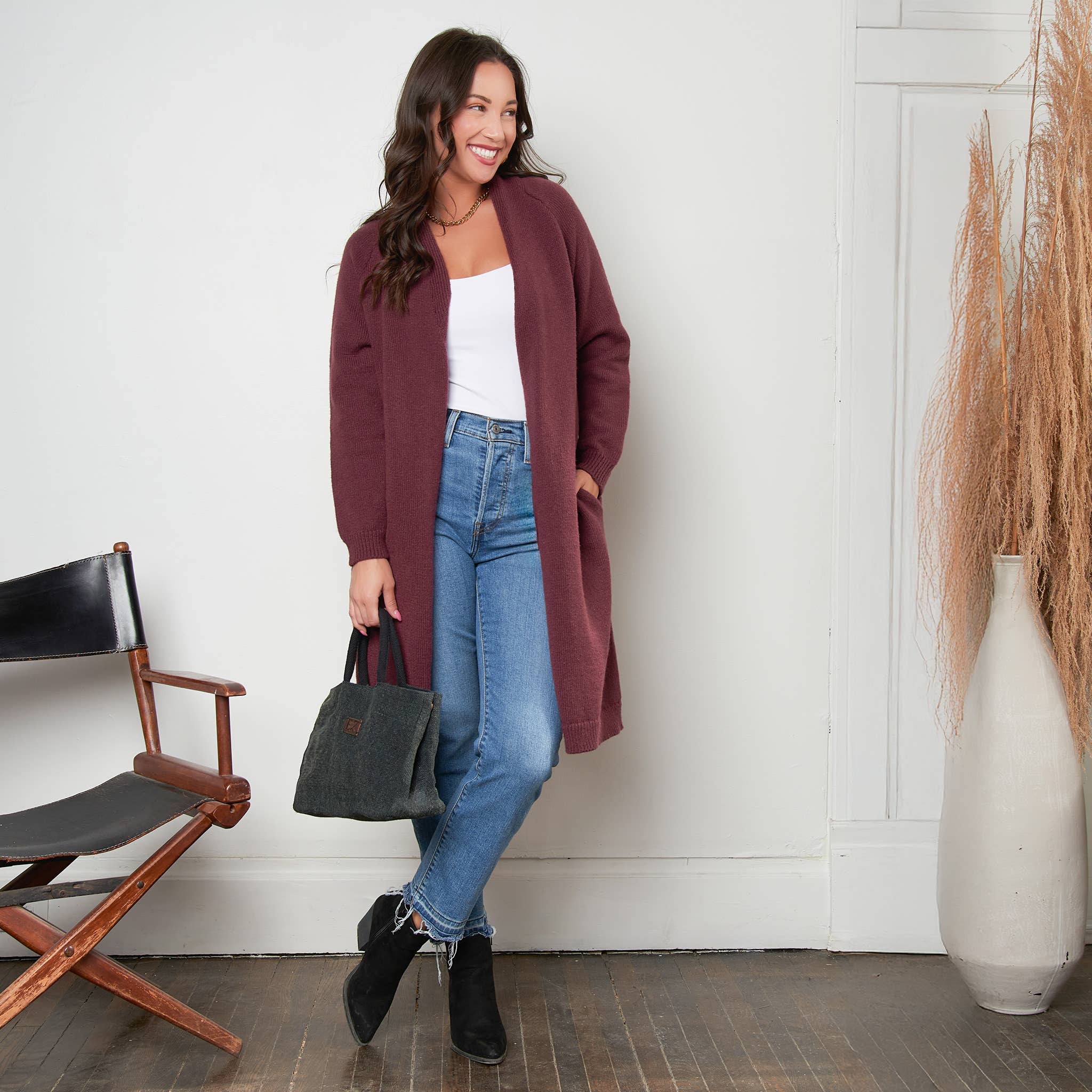 Elsie & Zoey – Cardigan - Mulher por atacado – Cardigã de Malha Madison Aberto à Frente com Malha Escovada e Manga Comprida0