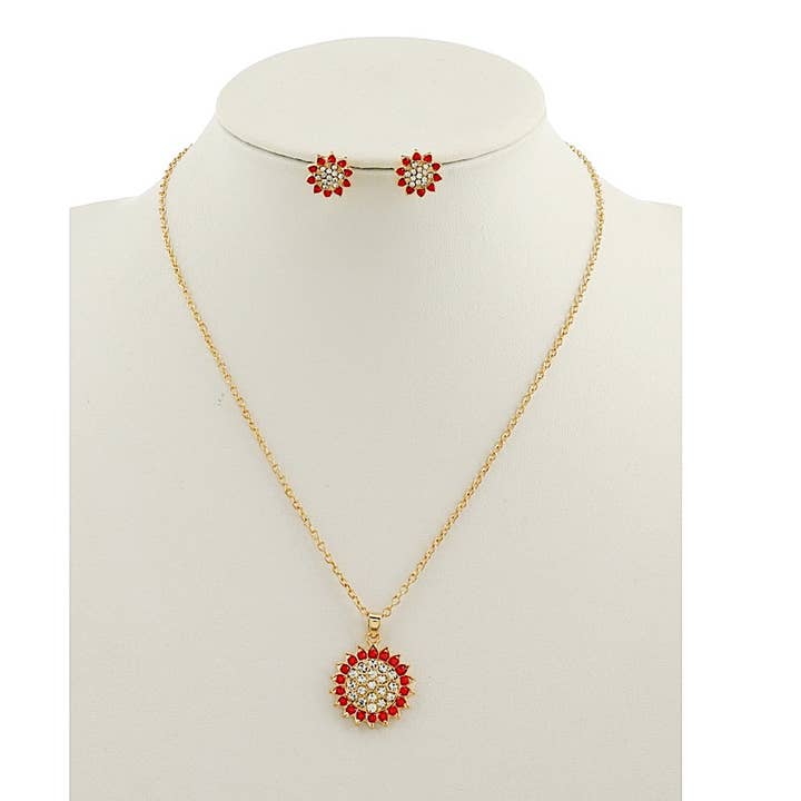 Rhinestone Sun Pendant Necklace Set for wholesale by Atlas Fashion