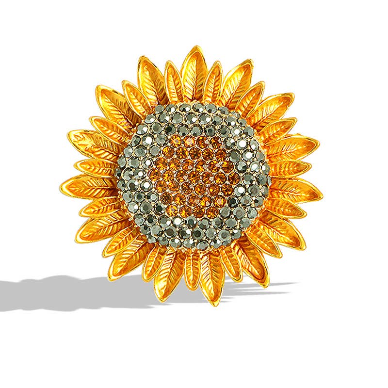 Girasole Spilla a Forma di Girasole Brillante Placcata in Oro con Strass in vendita all'ingrosso su Faire2