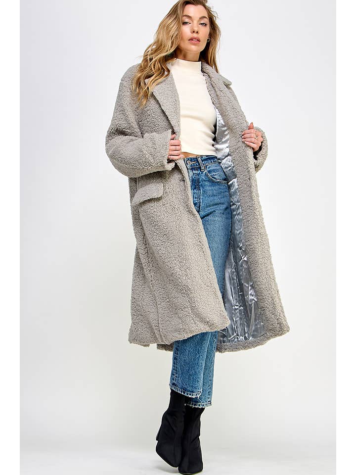 Sweet Lemon - Wholesale Fur/Faux Fur Coat - Women's - TWO BUTTON LAPEL COLLAR TEDDY COAT