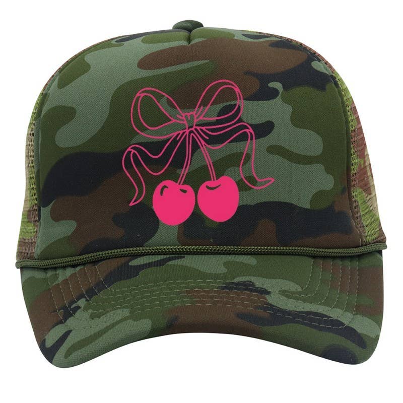 JOSSLYN by wall to wall - Vente Casquette de camionneur – femme - CASQUETTE CAMOUFLAGE CHERRY AVEC NŒUD DE CAMIONNEUR | 40HW7314