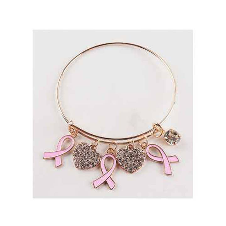Sensibling Corp. - Wholesale Charm/Dangle Bracelet - 12PCS - Awareness Pink Ribbon Charm Heart Accents Bangle Bracelets2