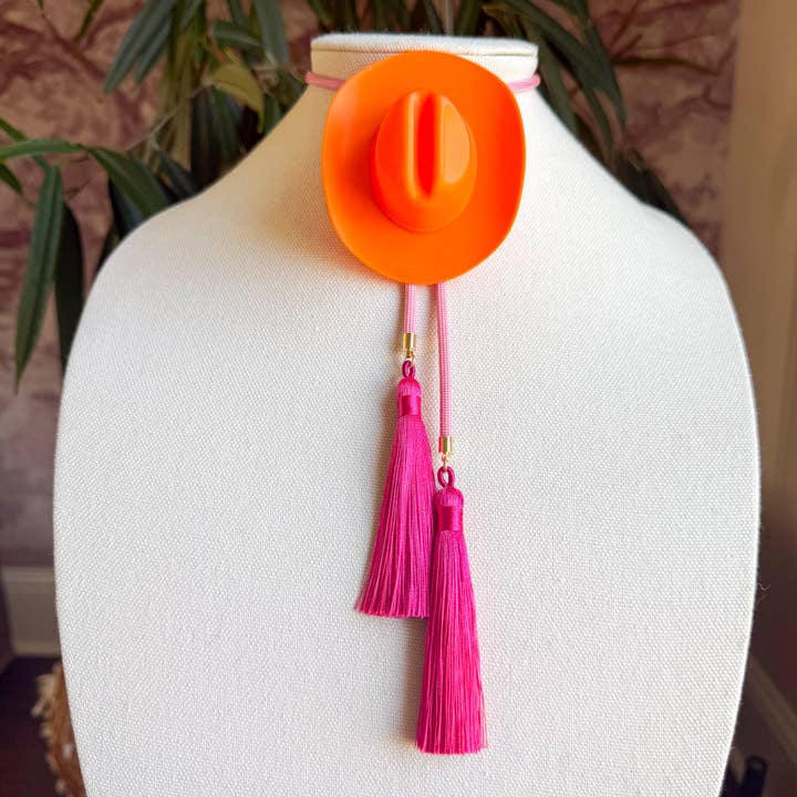 Cowboy Hat Bolo Burnt Orange with Bubblegum Pink & Fuchsia for wholesale by Rahya Jewelry Design
