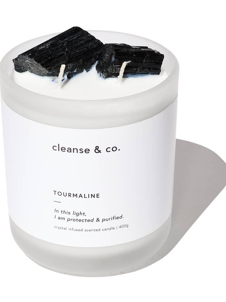 Black Tourmaline Intention Crystal Candle - protected & purified for wholesale by Cleanse & Co.