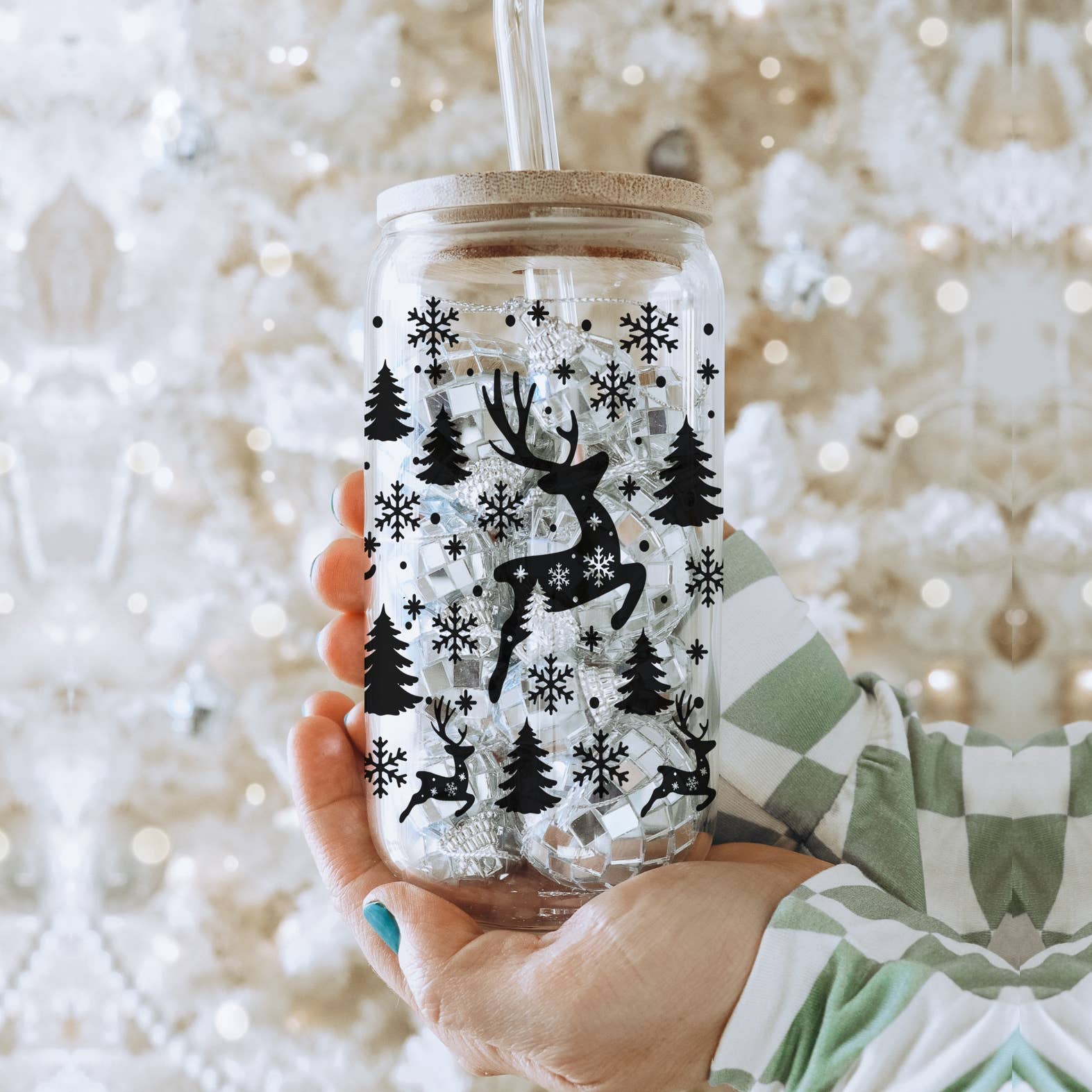 Gia Roma - Wholesale Drinking Glass/Cup - Vintage Christmas Glass Cups with Straw, Kitchen Decoration56