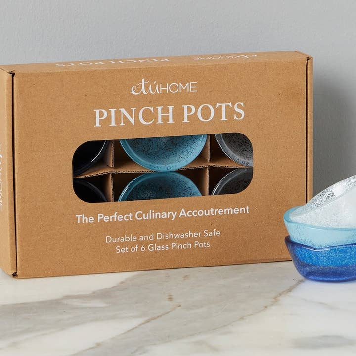 Glass Pinch Pots, Blue Tones, Boxed, Set of 6 for wholesale by etúHOME