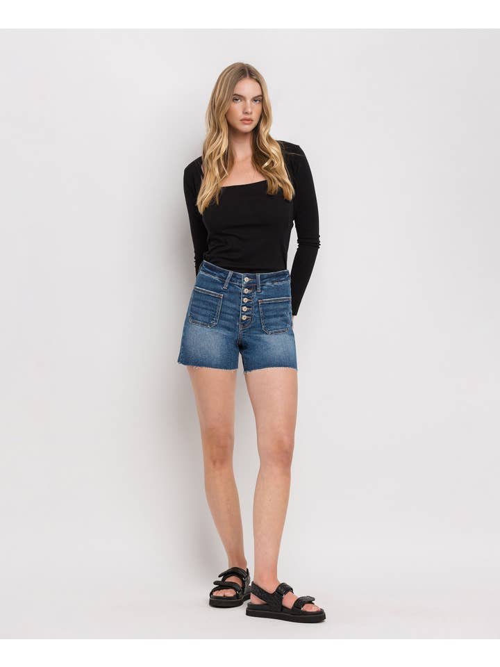 MANIFEST HIGH RISE PATCHED BUTTON FLY SHORTS LV1306 for wholesale on Faire