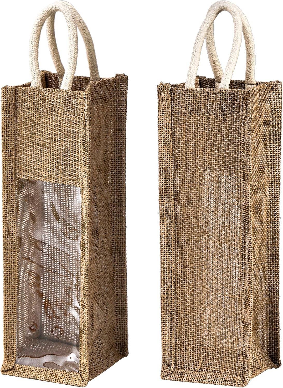 Alo Organic International – Großhandel Flaschentüte – Jutesäcke für Weinflaschen mit Fenster und Griff, einzeln2
