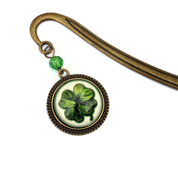The Divine Iguana - Wholesale Bookmark - Shamrock or Four Leaf Clover Irish Bronze and Glass Bookmark