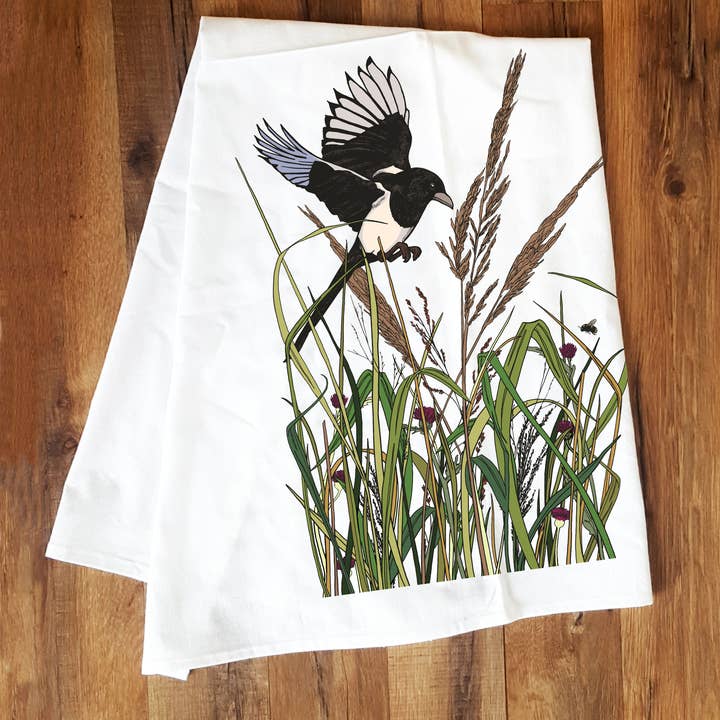 Corvidae drawings & designs - Wholesale Tea Towel - Magpie Summer Prairie Tea Towel