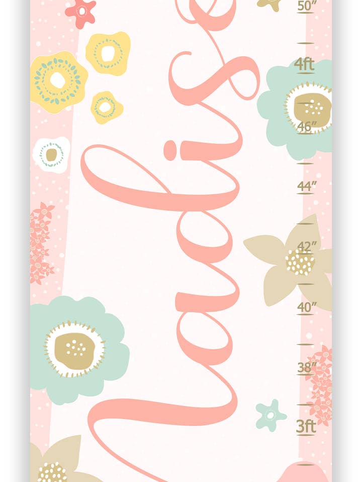 Calligraphie Nom Floral Tableau de croissance personnalisé pour la vente par Finny and Zook