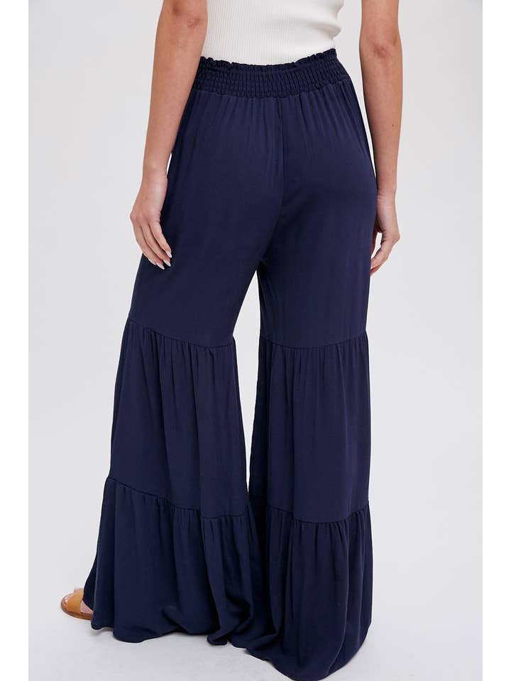 Bluivy - Wholesale Pants - Women's - TIERED RUFFLE HIGH WAISTED WIDE-LEG PANTS