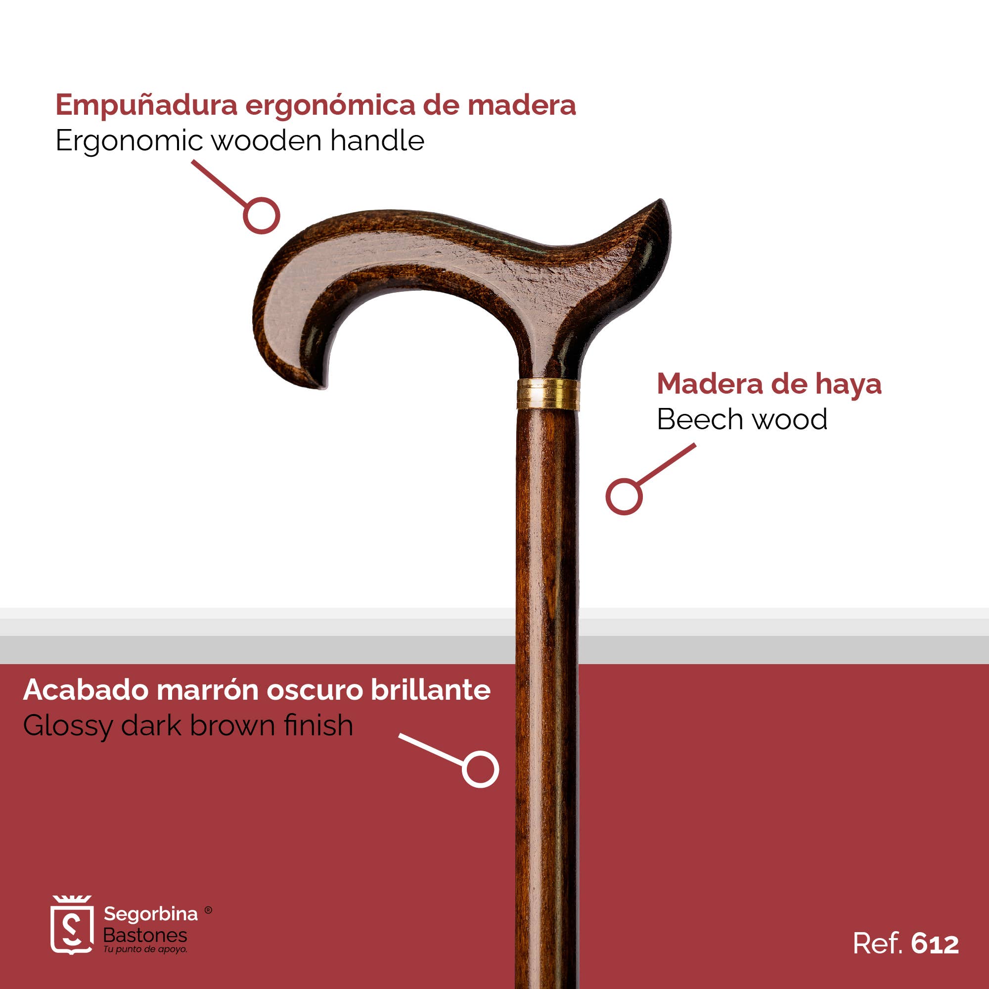 Segorbina BASTONES - Vente Accessoires de sport - Canne avec poignée en bois et bâton en bois de hêtre2